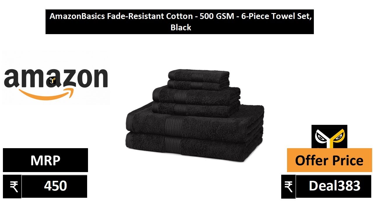 AmazonBasics Fade Resistant Cotton 500 GSM 6 Piece Towel Set, Black - YouTube